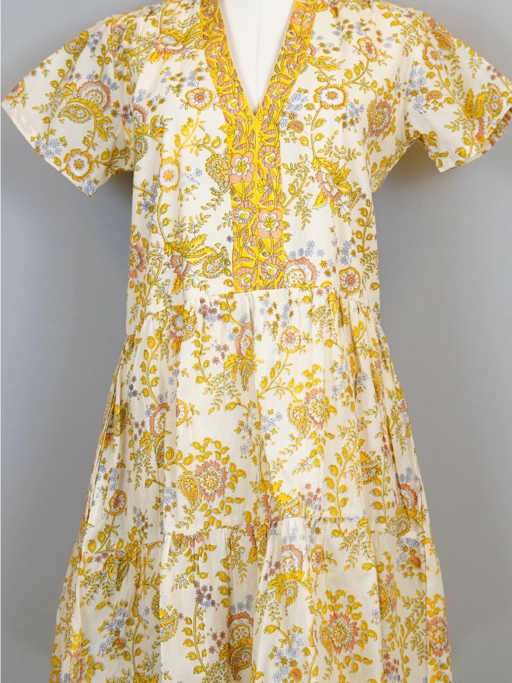 Girls' Yellow Print V-Neck Casual Dress